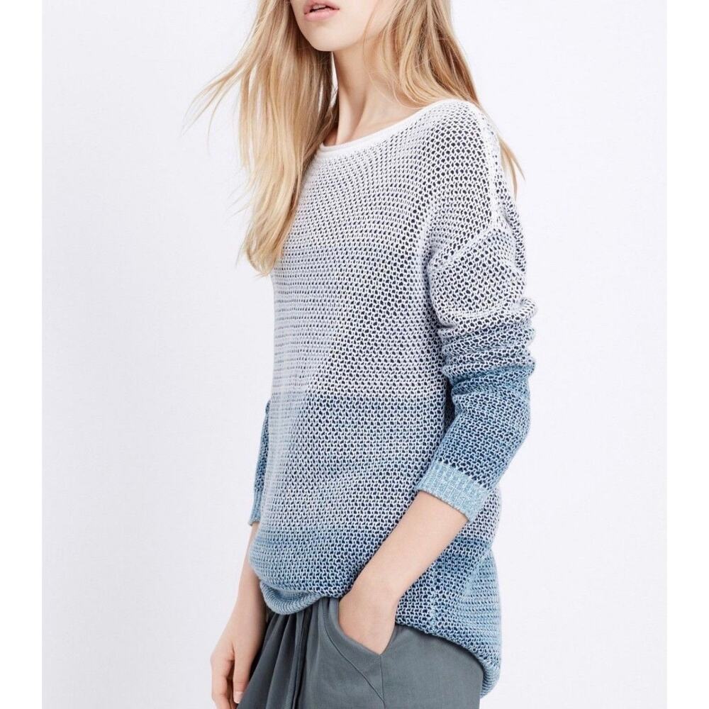 Vince Cotton Ombré Stitch Drop Shoulder Knit Sweater Blue White XS